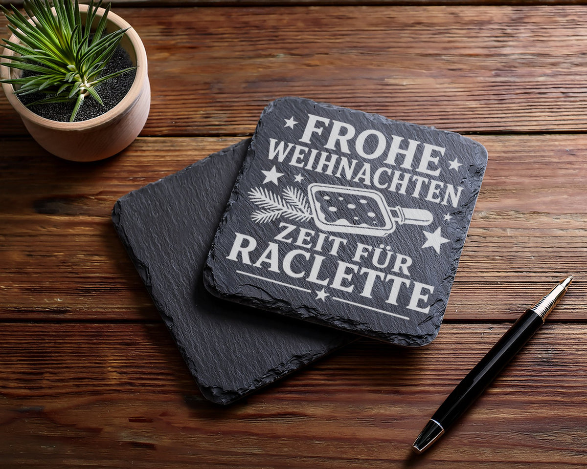 Frohe Weihnachten Zeit für Raclette - Untersetzer aus Schiefer - Pfänn – Bild 5