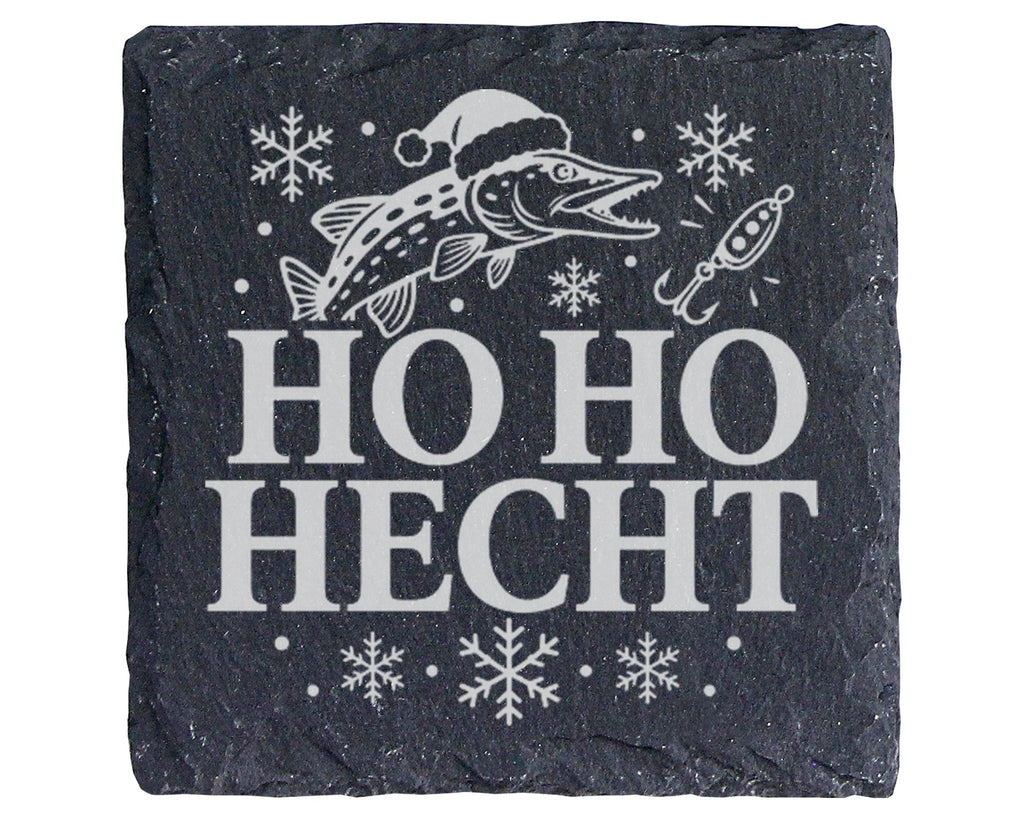 Schiefer Untersetzer Hohoho Hecht - Lustiges Geschenk für Hechtangler  – Bild 1