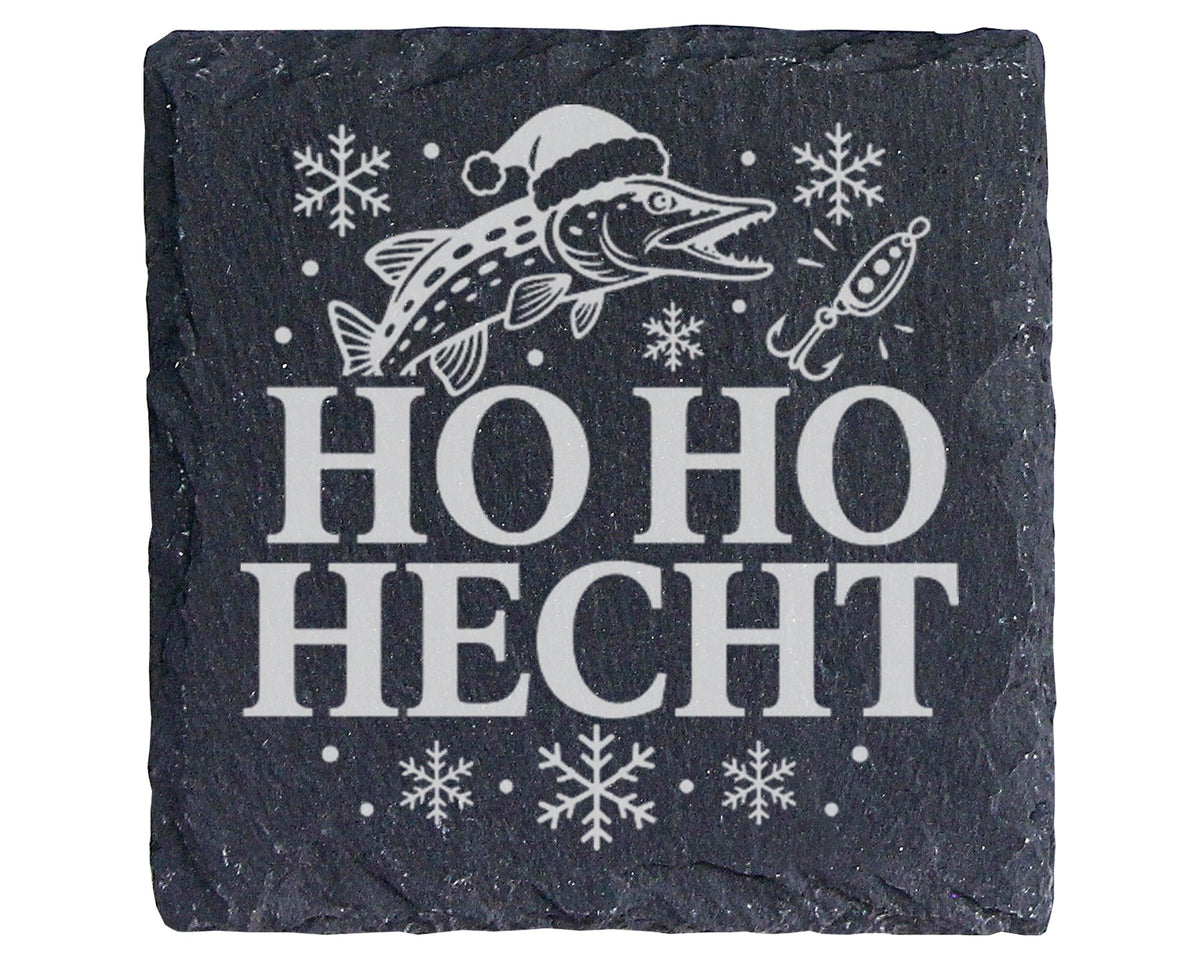 Schiefer Untersetzer Hohoho Hecht - Lustiges Geschenk für Hechtangler  – Bild 1