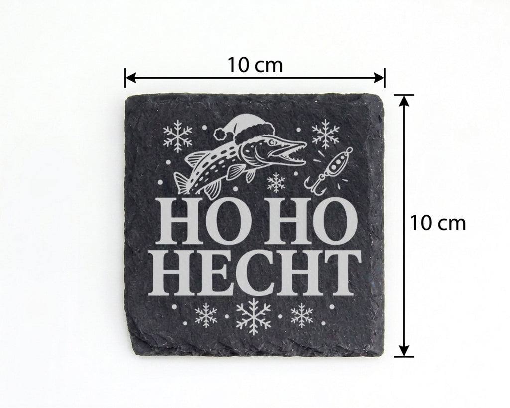 Schiefer Untersetzer Hohoho Hecht - Lustiges Geschenk für Hechtangler  – Bild 4