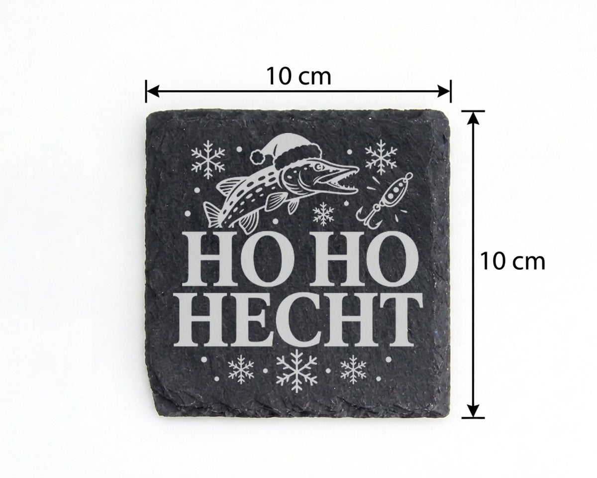 Schiefer Untersetzer Hohoho Hecht - Lustiges Geschenk für Hechtangler  – Bild 4