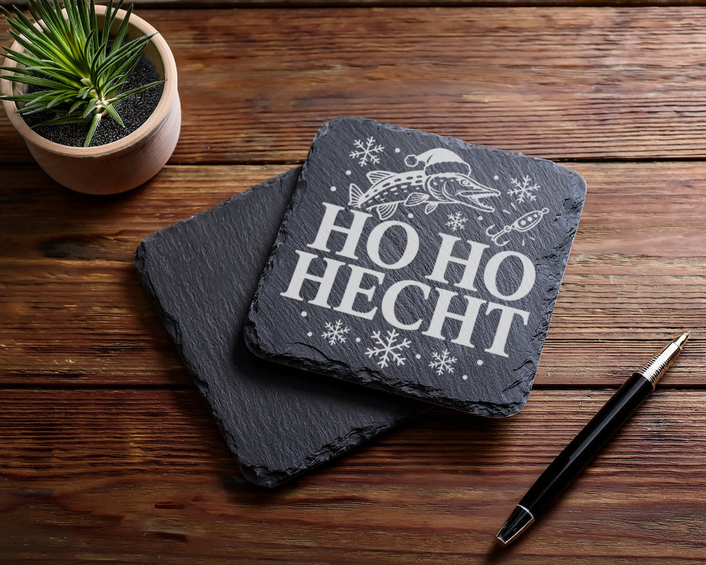 Schiefer Untersetzer Hohoho Hecht - Lustiges Geschenk für Hechtangler  – Bild 5
