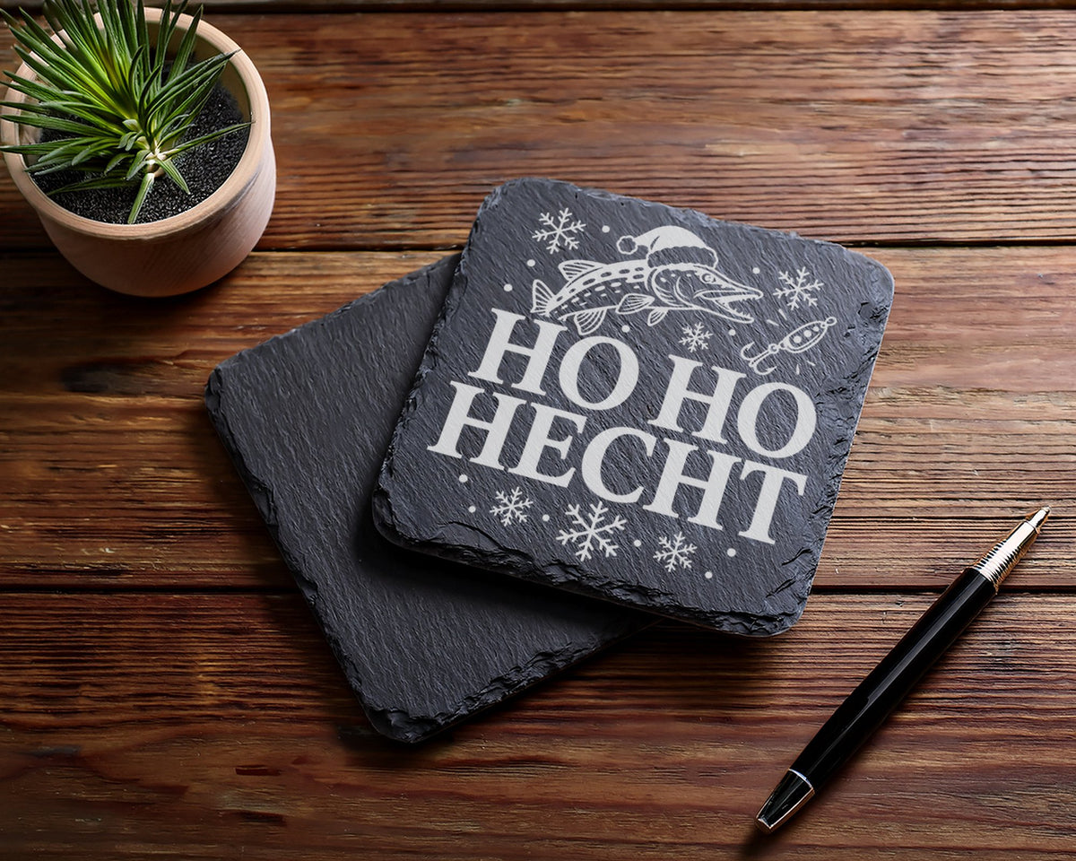 Schiefer Untersetzer Hohoho Hecht - Lustiges Geschenk für Hechtangler  – Bild 5