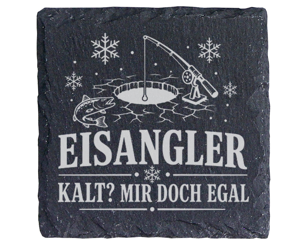 Schiefer Untersetzer Eisangler kalt mir doch egal - Eisangeln Geschenk – Bild 1
