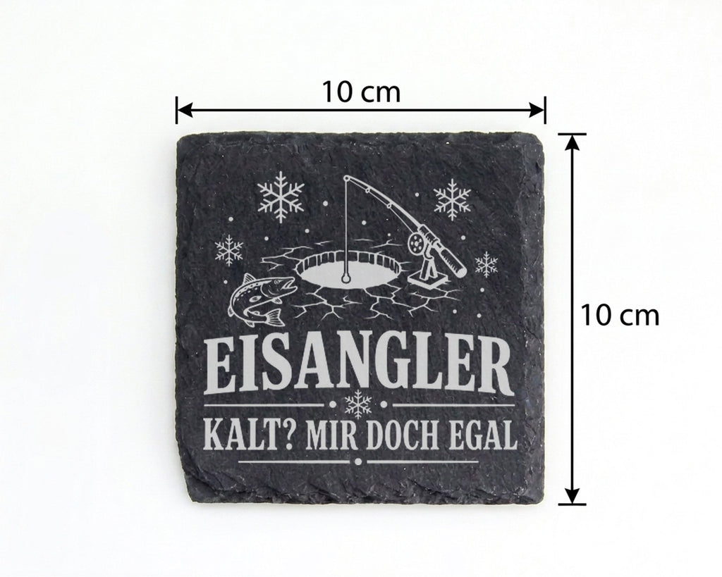 Schiefer Untersetzer Eisangler kalt mir doch egal - Eisangeln Geschenk – Bild 4
