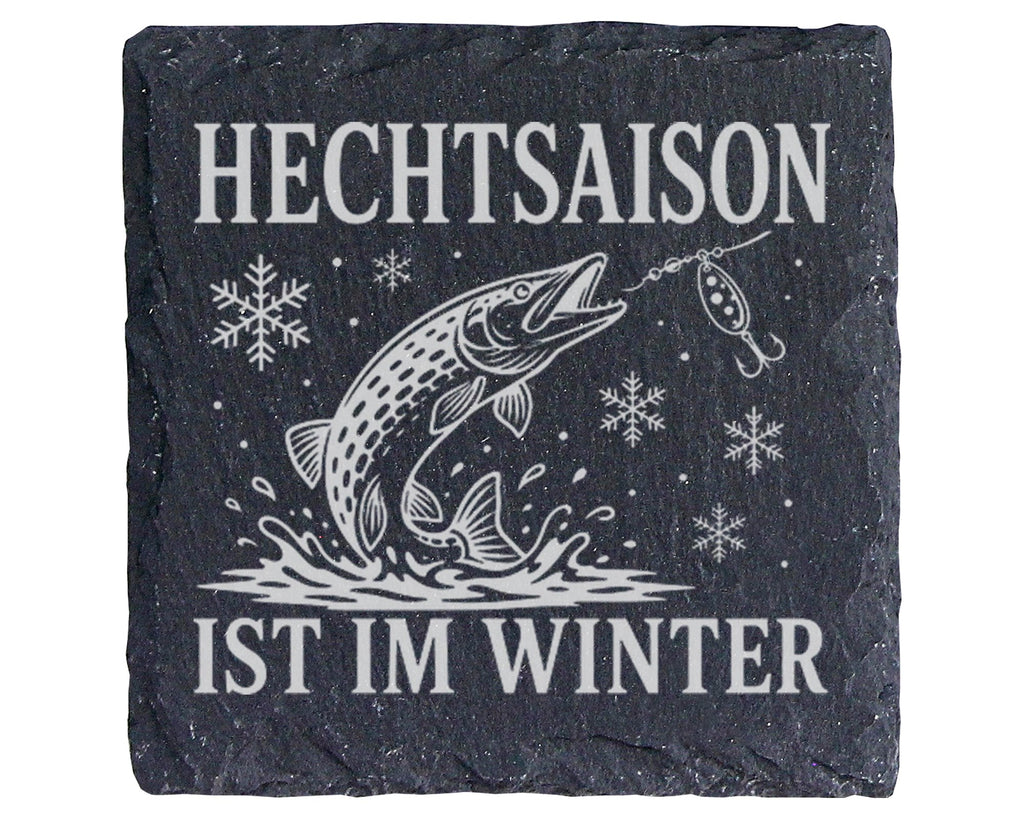 Schiefer Untersetzer Hechtsaison ist im Winter - Geschenk für Hechtang – Bild 1