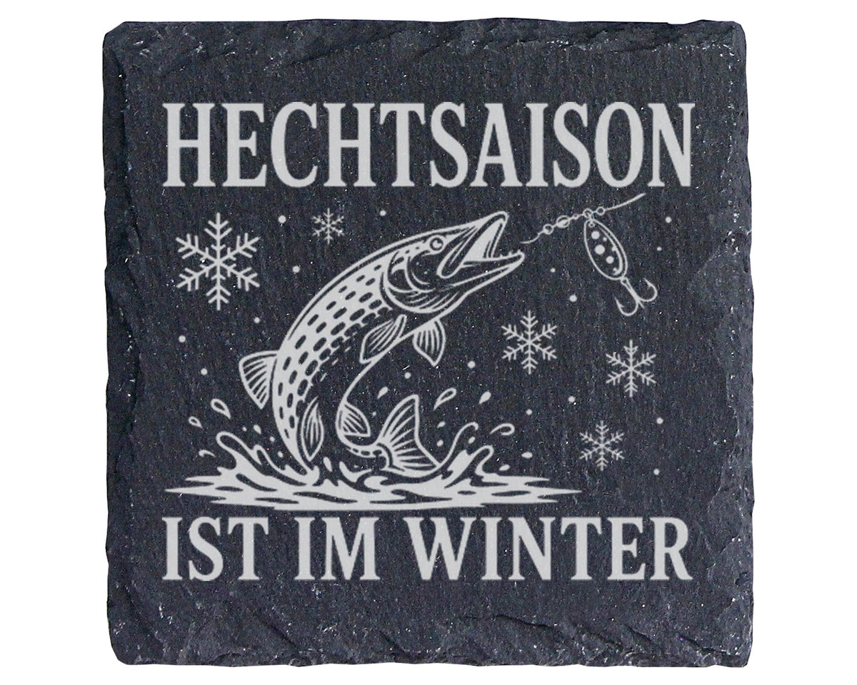 Schiefer Untersetzer Hechtsaison ist im Winter - Geschenk für Hechtang – Bild 1