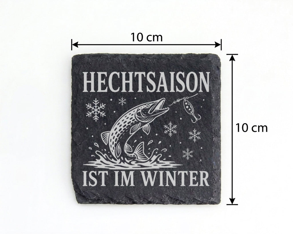 Schiefer Untersetzer Hechtsaison ist im Winter - Geschenk für Hechtang – Bild 4