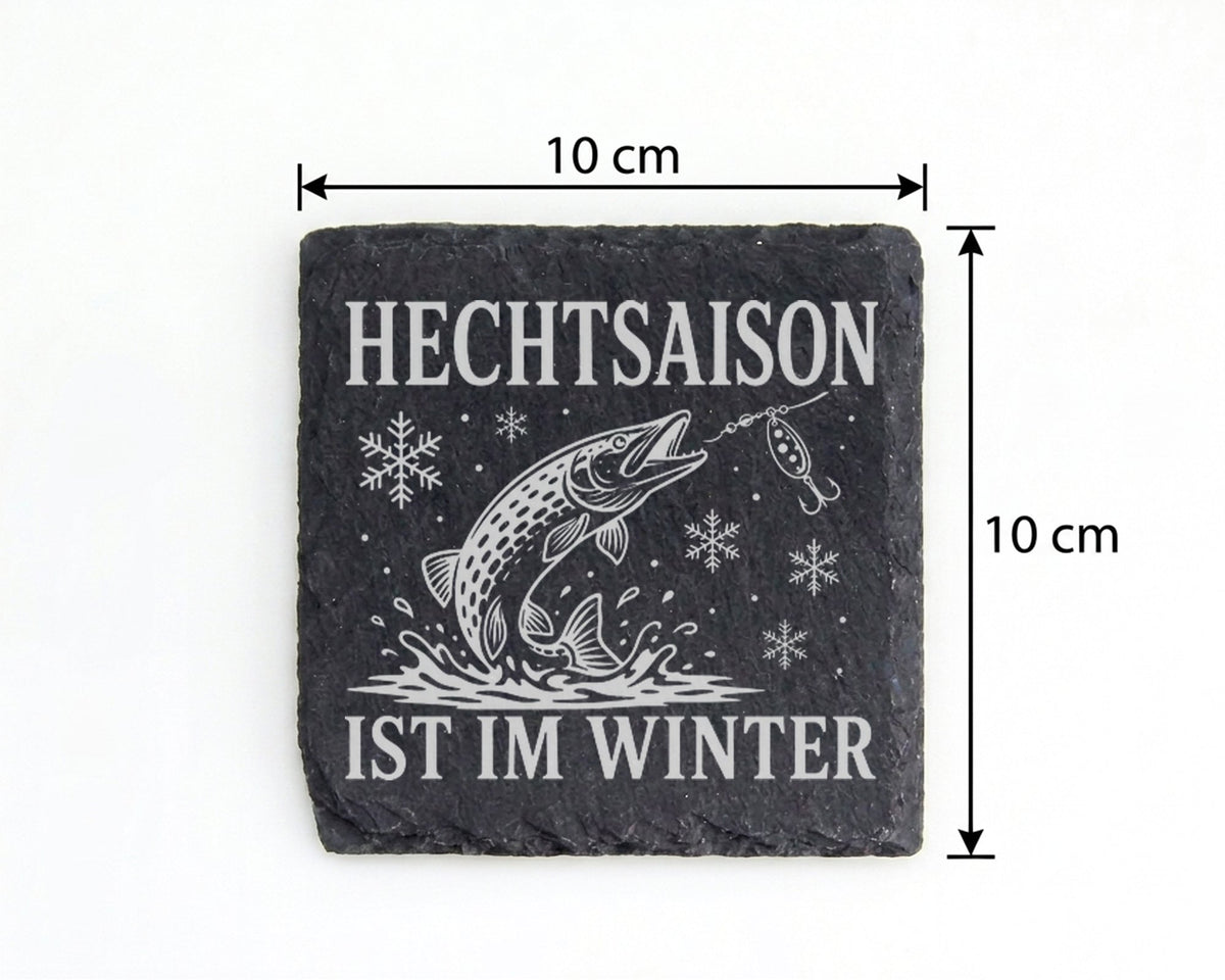 Schiefer Untersetzer Hechtsaison ist im Winter - Geschenk für Hechtang – Bild 4