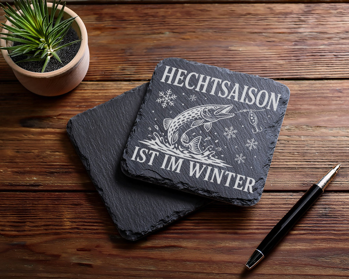 Schiefer Untersetzer Hechtsaison ist im Winter - Geschenk für Hechtang – Bild 5