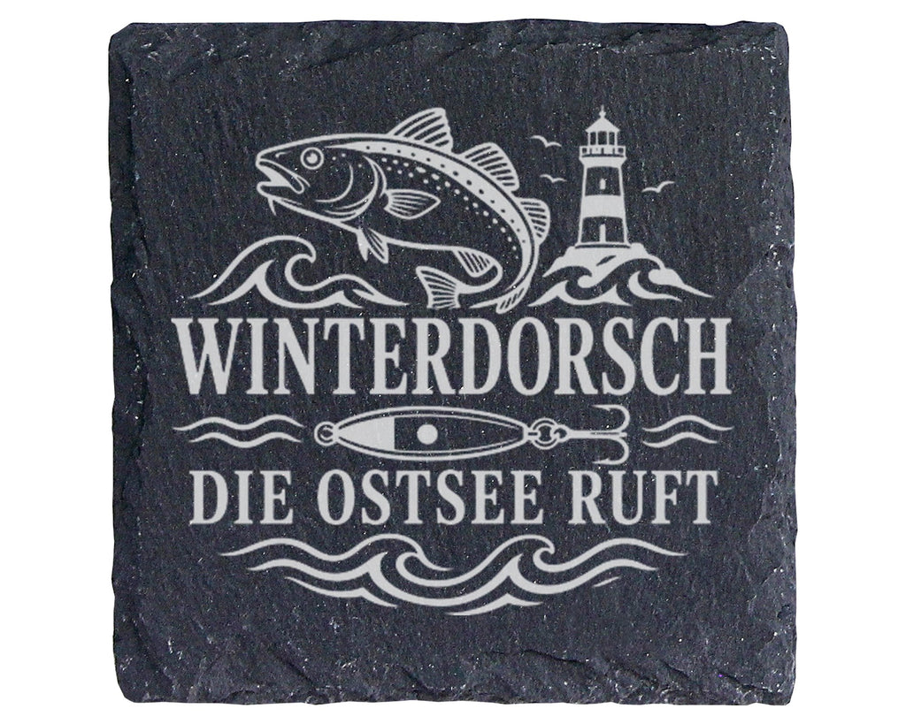 Schiefer Untersetzer Winterdorsch die Ostsee ruft - Geschenk für Meere – Bild 1