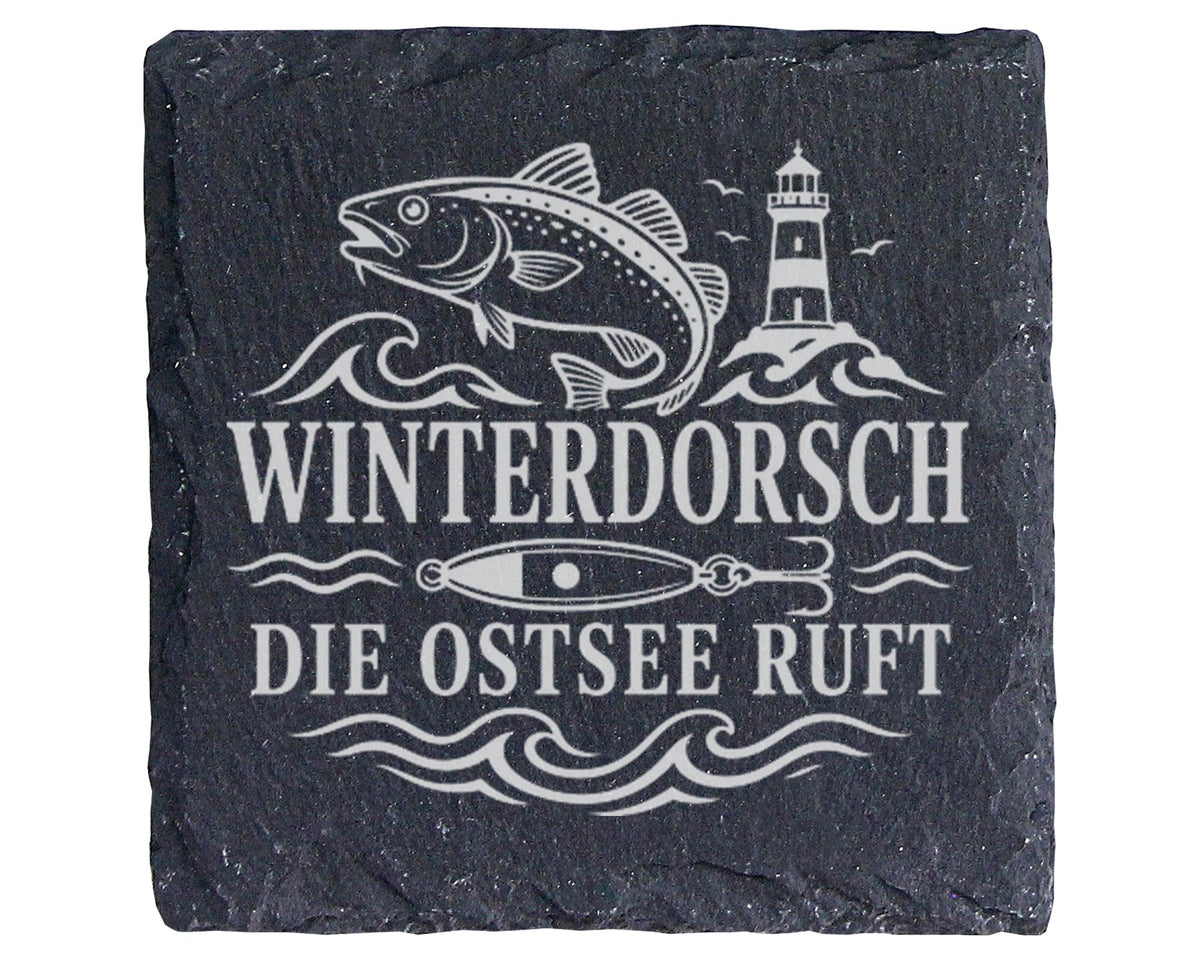 Schiefer Untersetzer Winterdorsch die Ostsee ruft - Geschenk für Meere – Bild 1