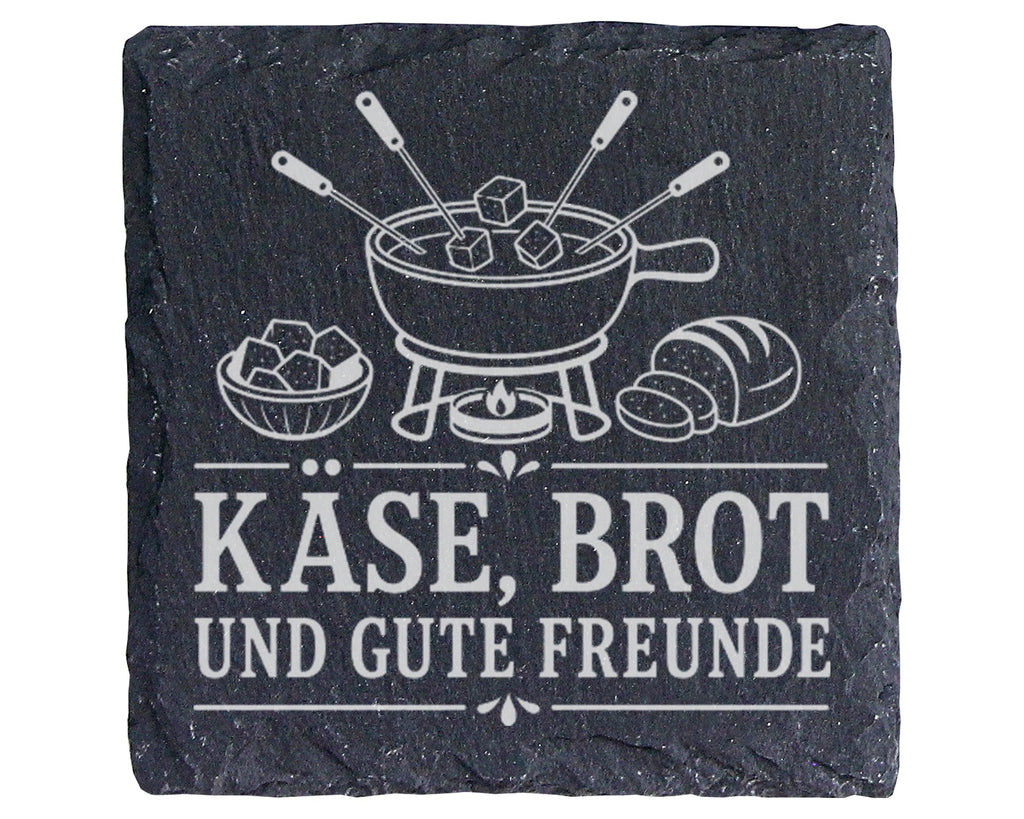 Schiefer Untersetzer Käse Brot und gute Freunde - Fondue Geschenk für  – Bild 1