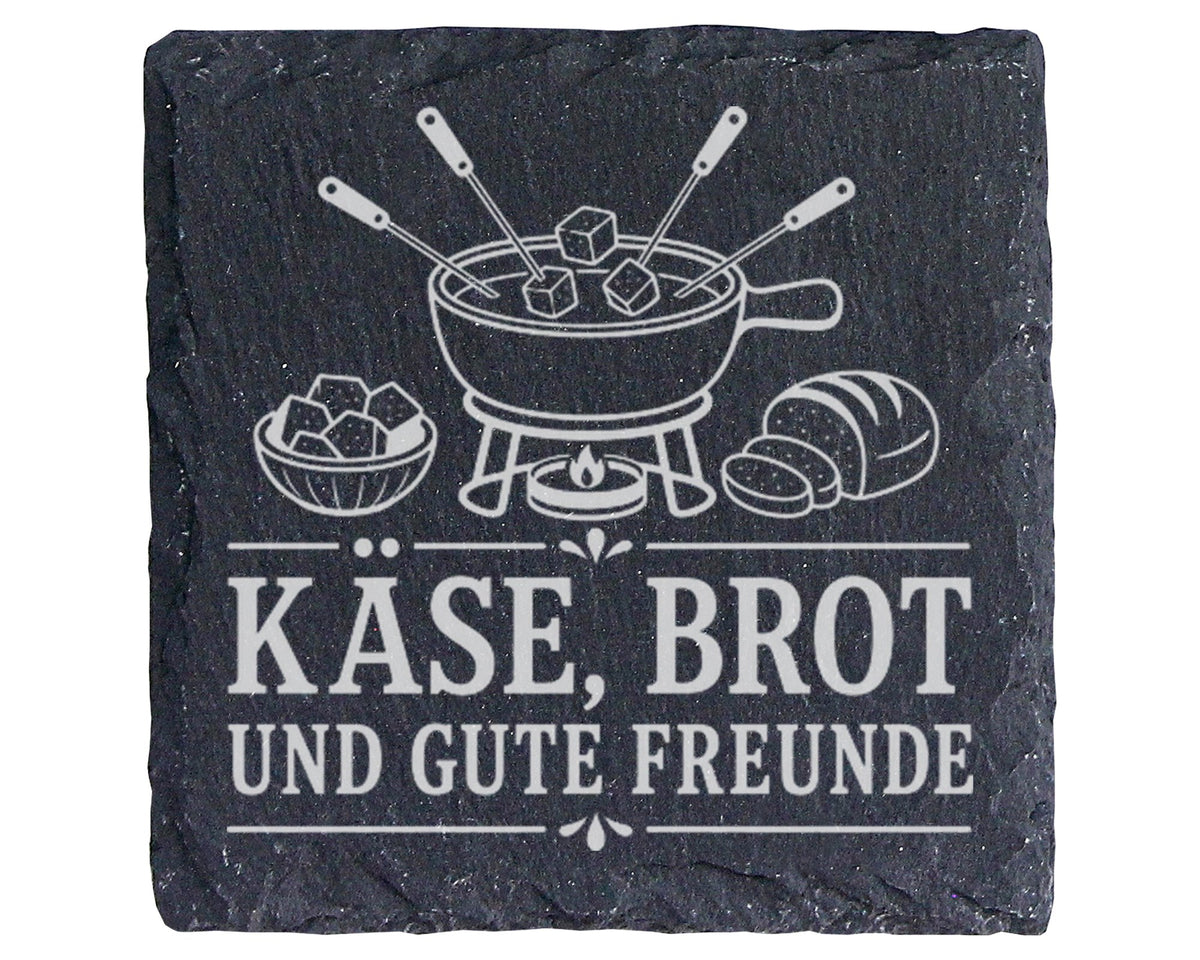 Schiefer Untersetzer Käse Brot und gute Freunde - Fondue Geschenk für  – Bild 1