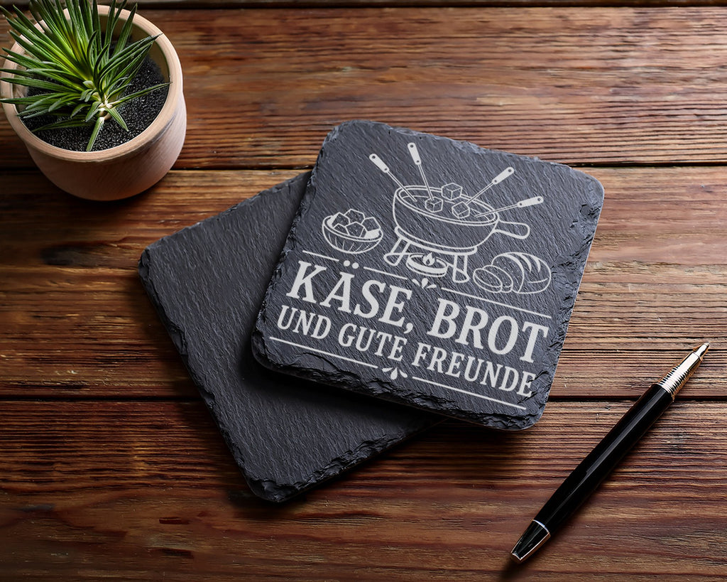 Schiefer Untersetzer Käse Brot und gute Freunde - Fondue Geschenk für  – Bild 5