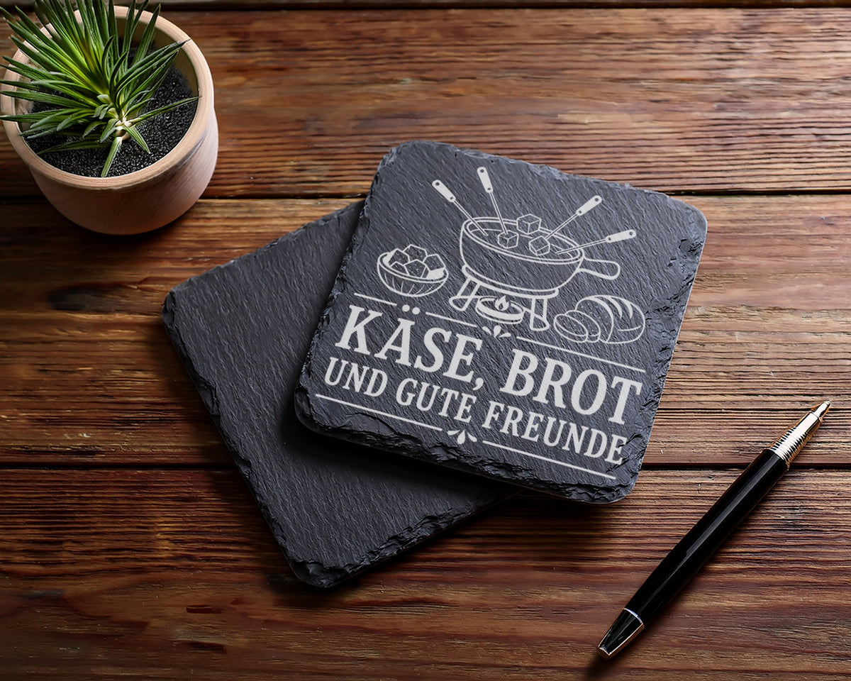 Schiefer Untersetzer Käse Brot und gute Freunde - Fondue Geschenk für  – Bild 5