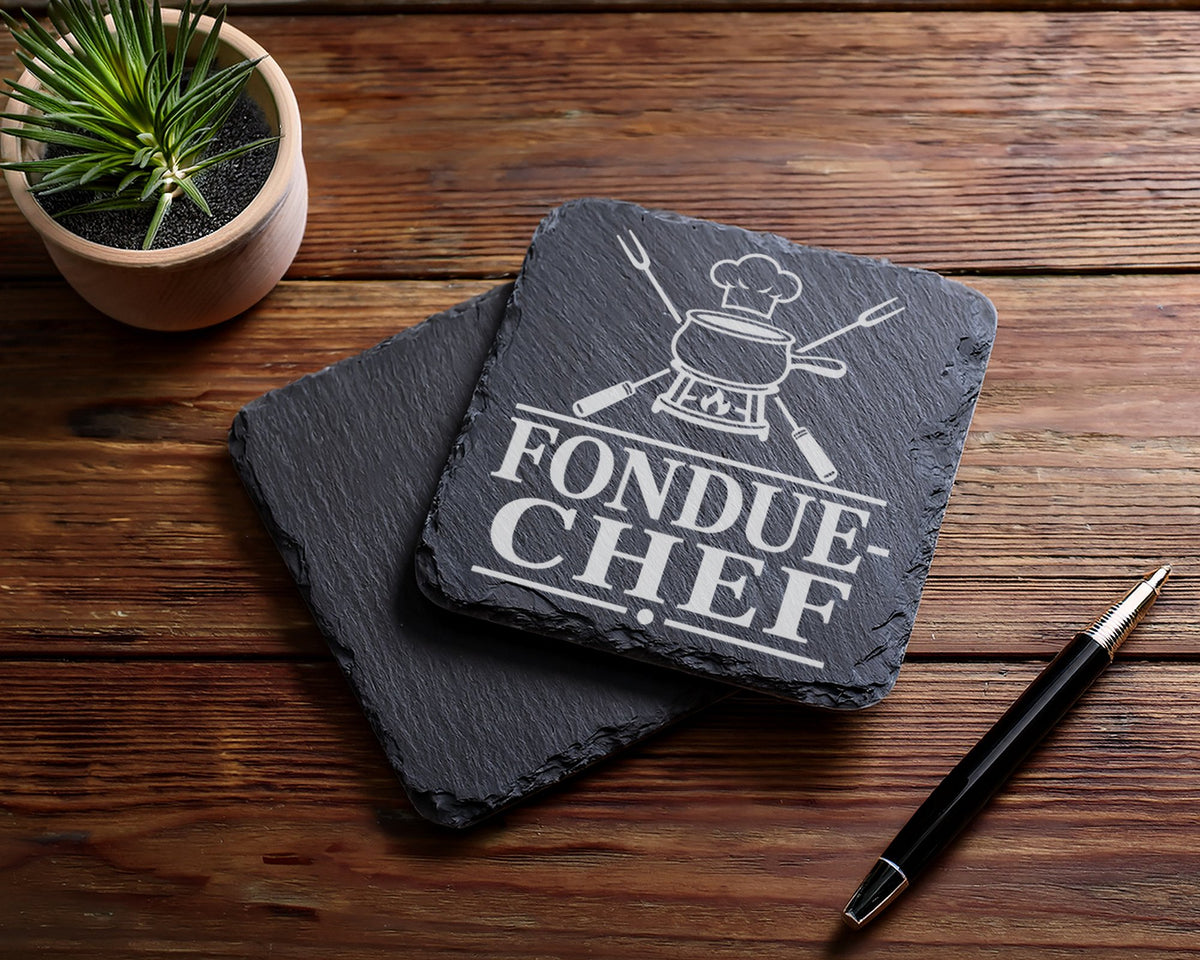 Schiefer Untersetzer Fondue-Chef - Lustiges Geschenk für Gastgeber, Pa – Bild 5