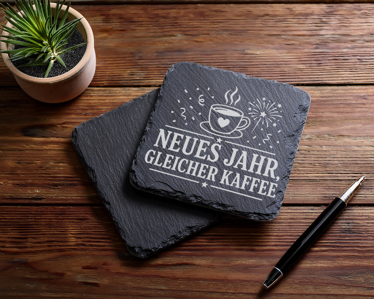 Schiefer Untersetzer Neues Jahr gleicher Kaffee - Lustiges Silvester G – Bild 5