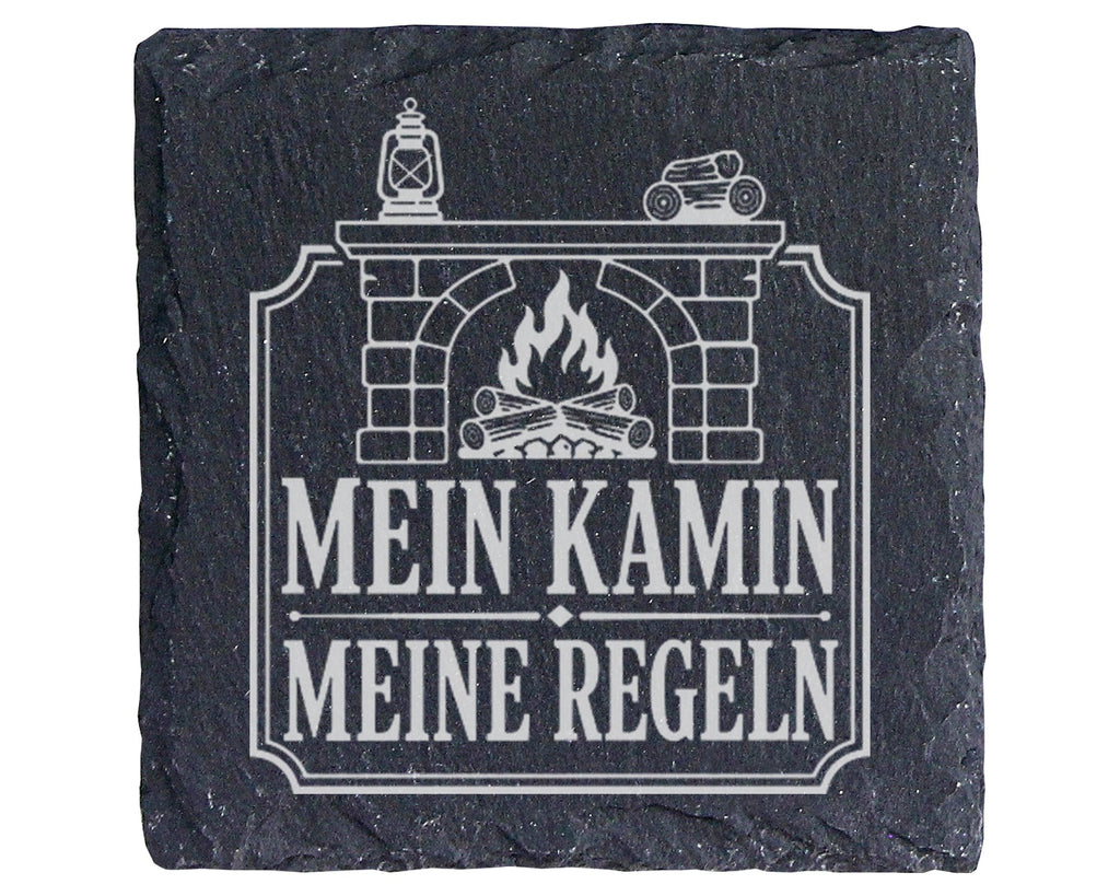 Schiefer Untersetzer Mein Kamin meine Regeln - Lustiges Geschenk für K – Bild 1