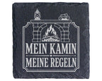 Schiefer Untersetzer Mein Kamin meine Regeln - Lustiges Geschenk für K – Bild 1