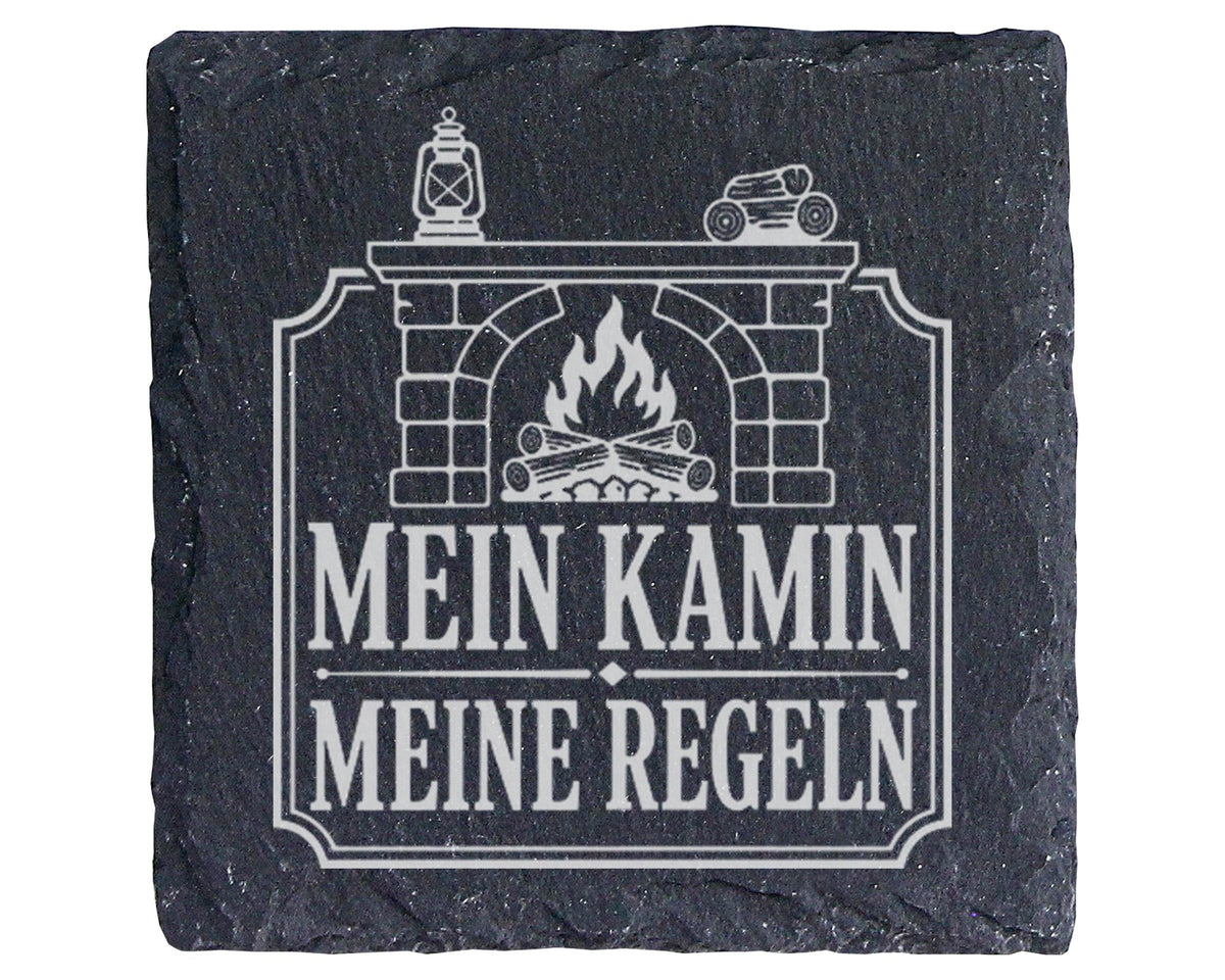 Schiefer Untersetzer Mein Kamin meine Regeln - Lustiges Geschenk für K – Bild 1