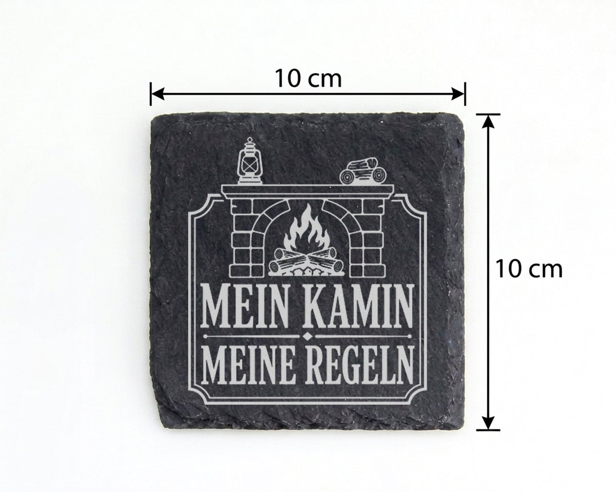 Schiefer Untersetzer Mein Kamin meine Regeln - Lustiges Geschenk für K – Bild 4