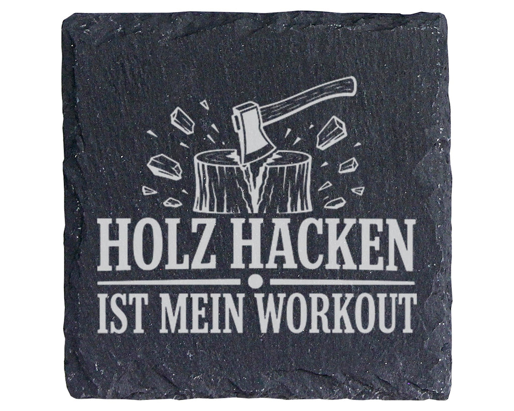 Schiefer Untersetzer Holz hacken ist mein Workout - Lustiges Geschenk  – Bild 1