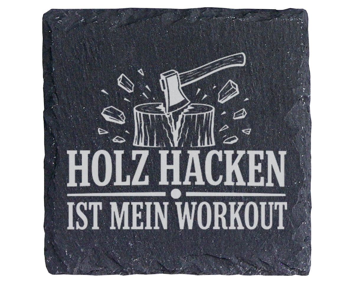 Schiefer Untersetzer Holz hacken ist mein Workout - Lustiges Geschenk  – Bild 1
