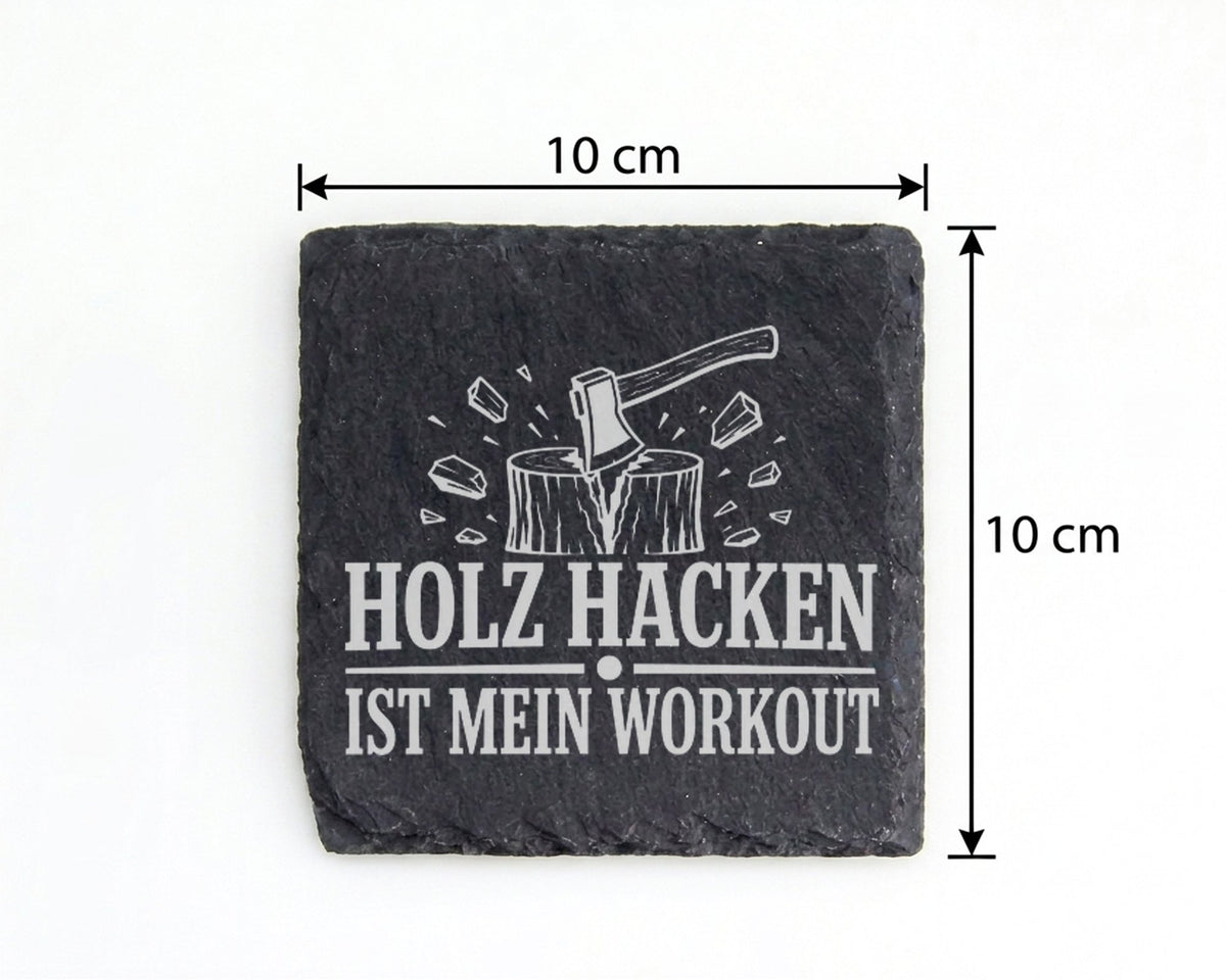 Schiefer Untersetzer Holz hacken ist mein Workout - Lustiges Geschenk  – Bild 4
