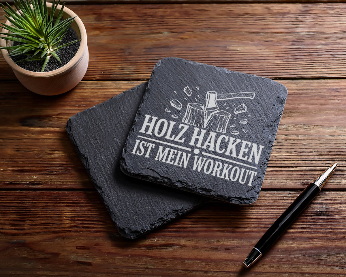 Schiefer Untersetzer Holz hacken ist mein Workout - Lustiges Geschenk  – Bild 5