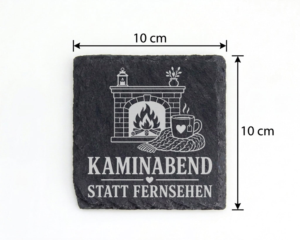 Schiefer Untersetzer Kaminabend statt Fernsehen - Gemütliches Geschenk – Bild 4