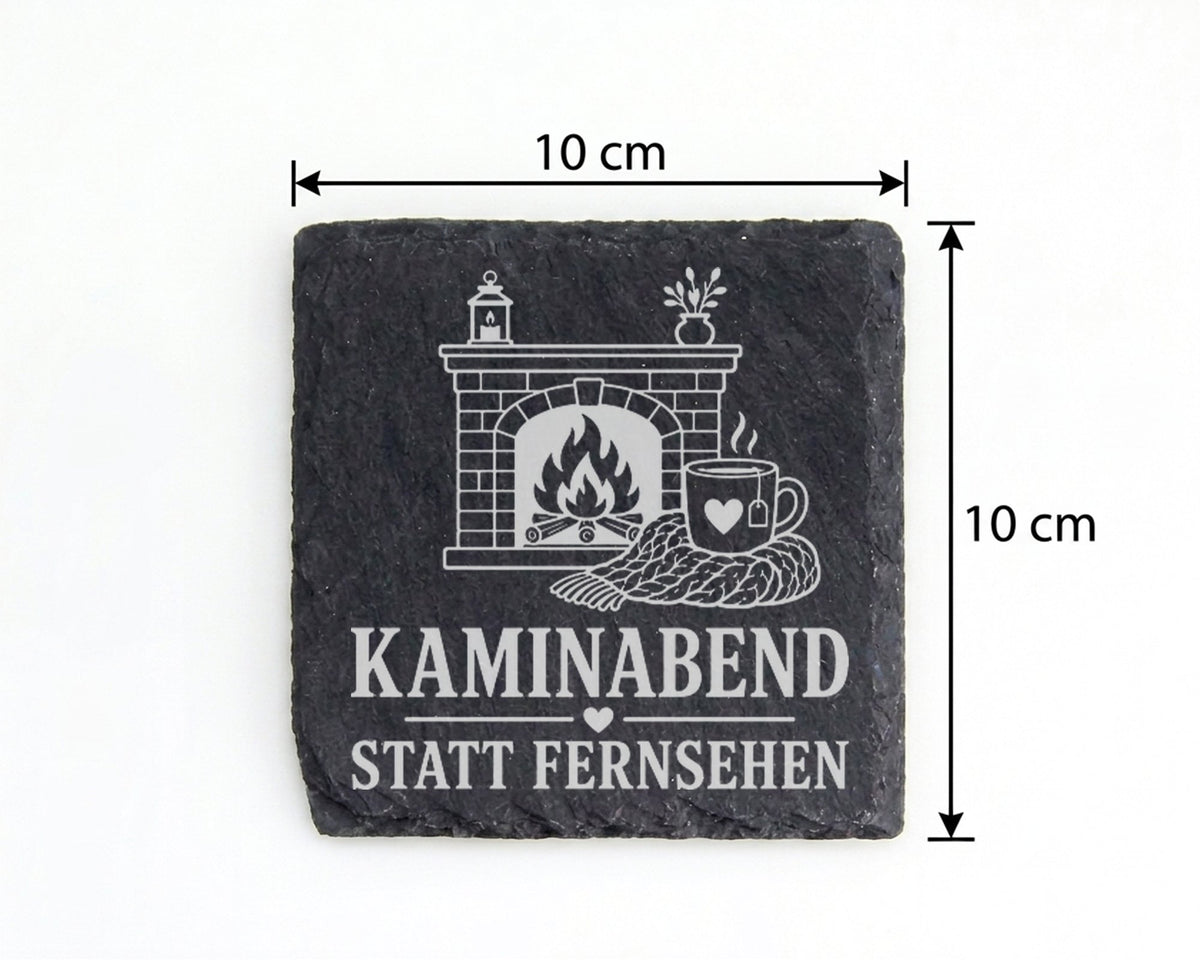 Schiefer Untersetzer Kaminabend statt Fernsehen - Gemütliches Geschenk – Bild 4
