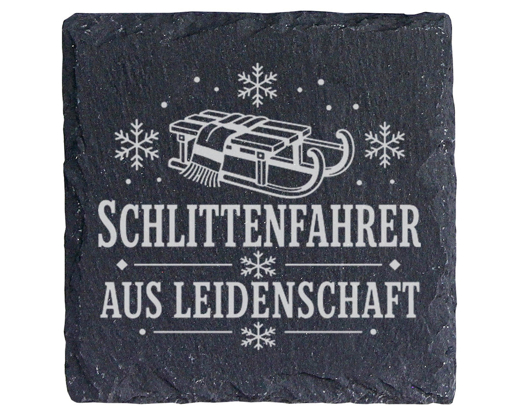 Schiefer Untersetzer Schlittenfahrer aus Leidenschaft - Rodeln Geschen – Bild 1