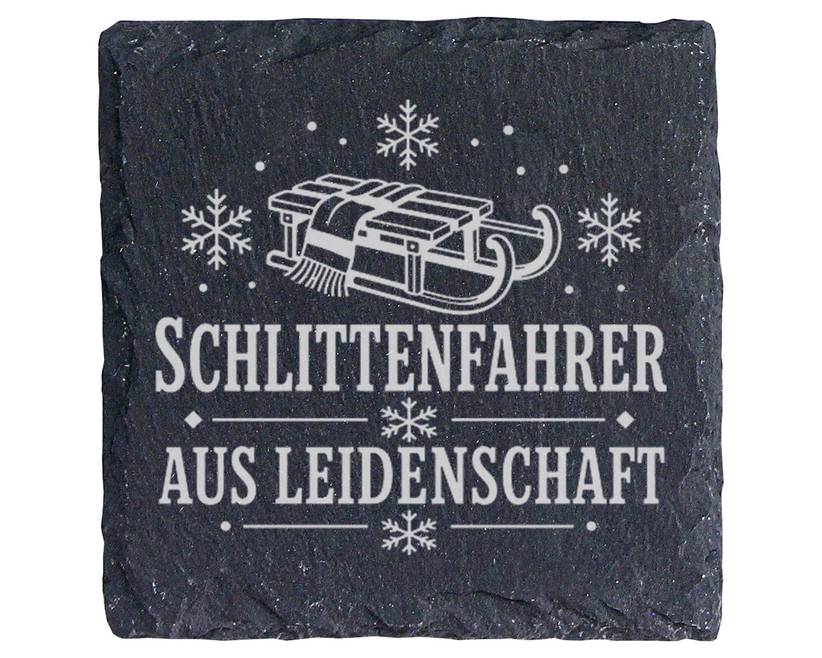 Schiefer Untersetzer Schlittenfahrer aus Leidenschaft - Rodeln Geschen – Bild 1