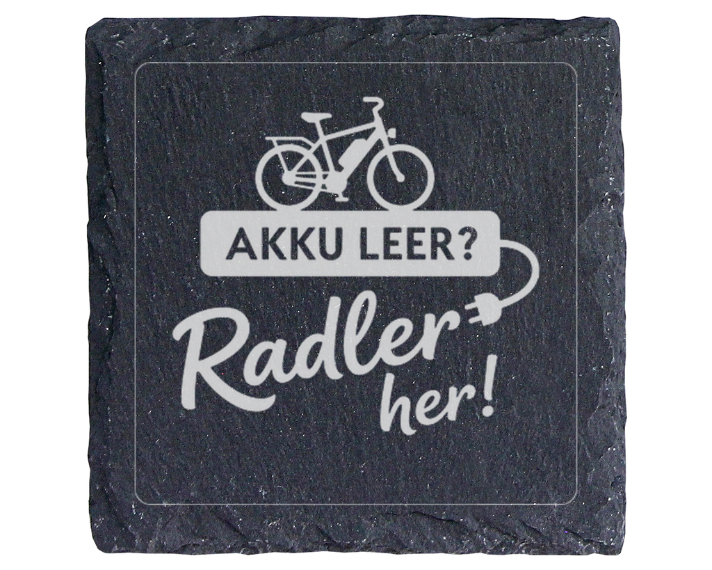 E-Bike Untersetzer Schiefertafel, Akku leer Radler her Geschenk, Gesch – Bild 1