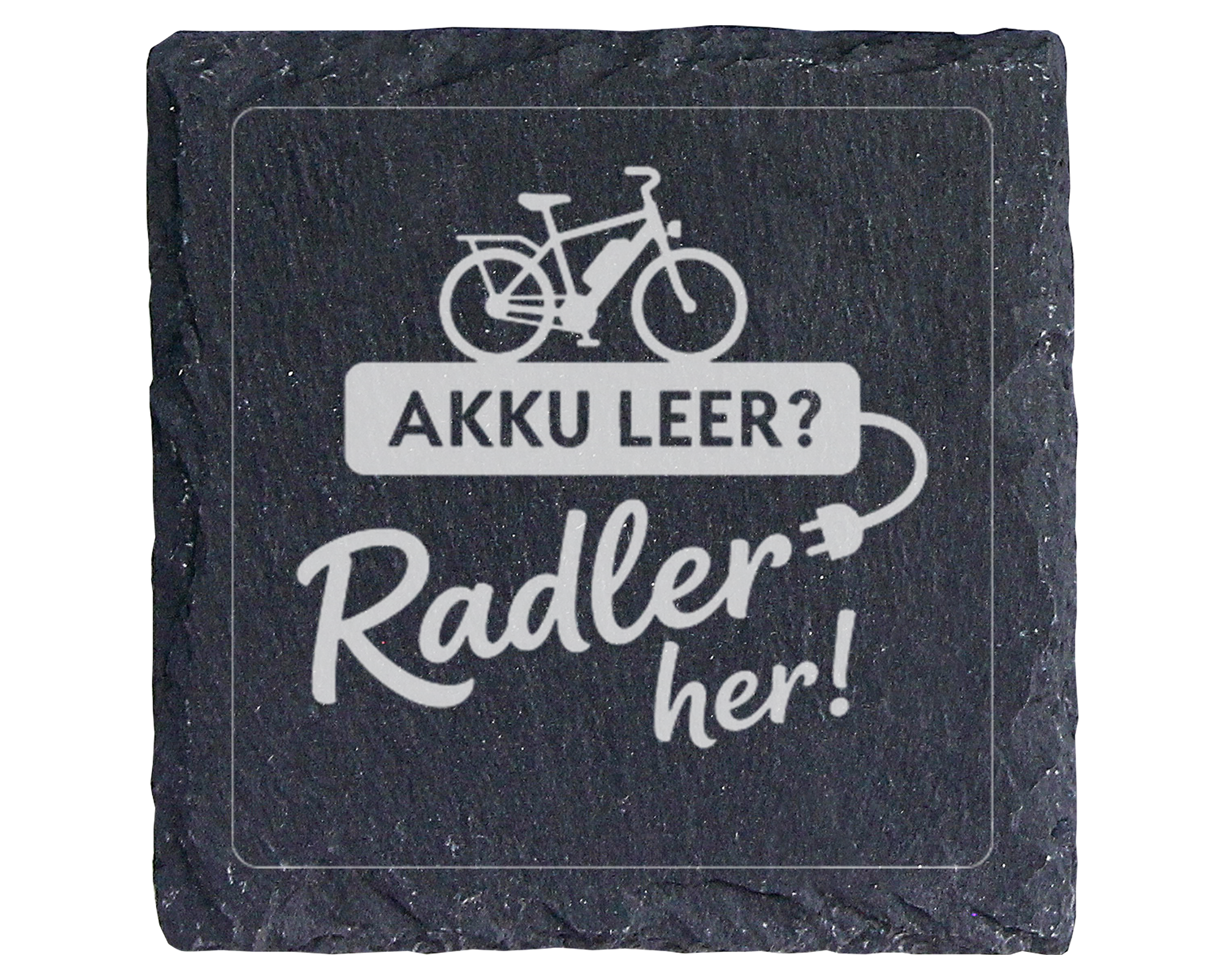 E-Bike Untersetzer Schiefertafel, Akku leer Radler her Geschenk, Gesch – Bild 1
