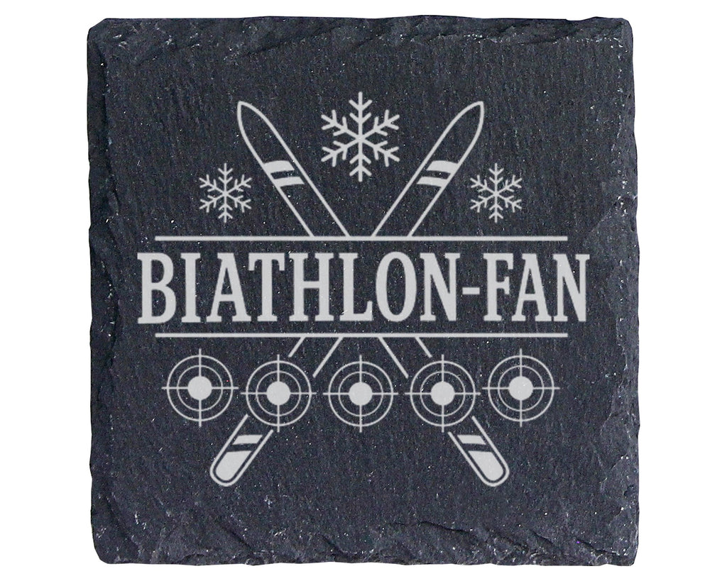 Schiefer Untersetzer Biathlon-Fan - Geschenk für Wintersport Fans, Lan – Bild 1