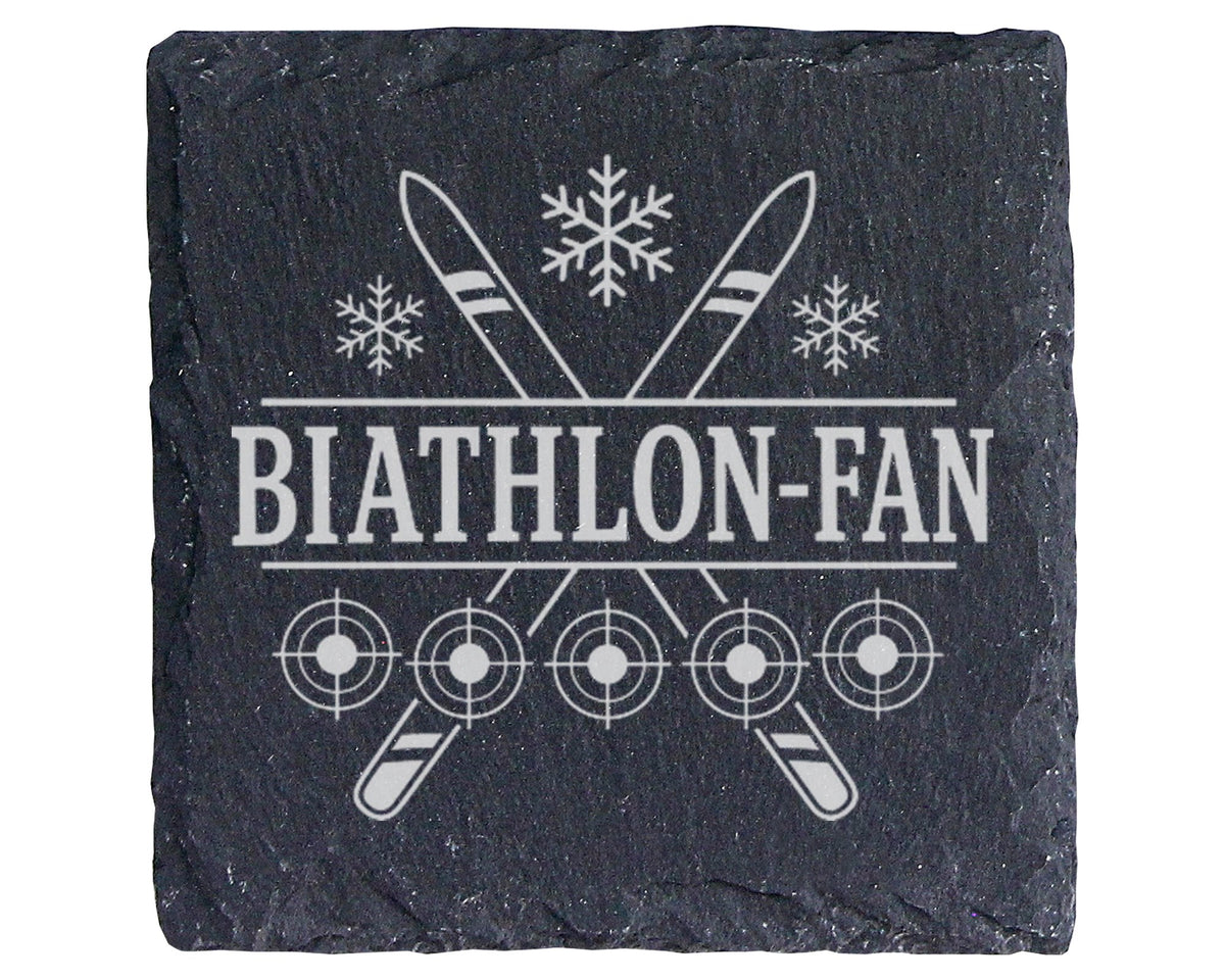 Schiefer Untersetzer Biathlon-Fan - Geschenk für Wintersport Fans, Lan – Bild 1