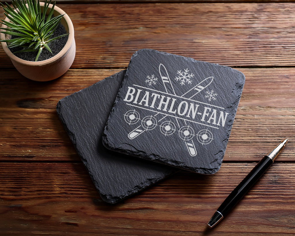 Schiefer Untersetzer Biathlon-Fan - Geschenk für Wintersport Fans, Lan – Bild 5