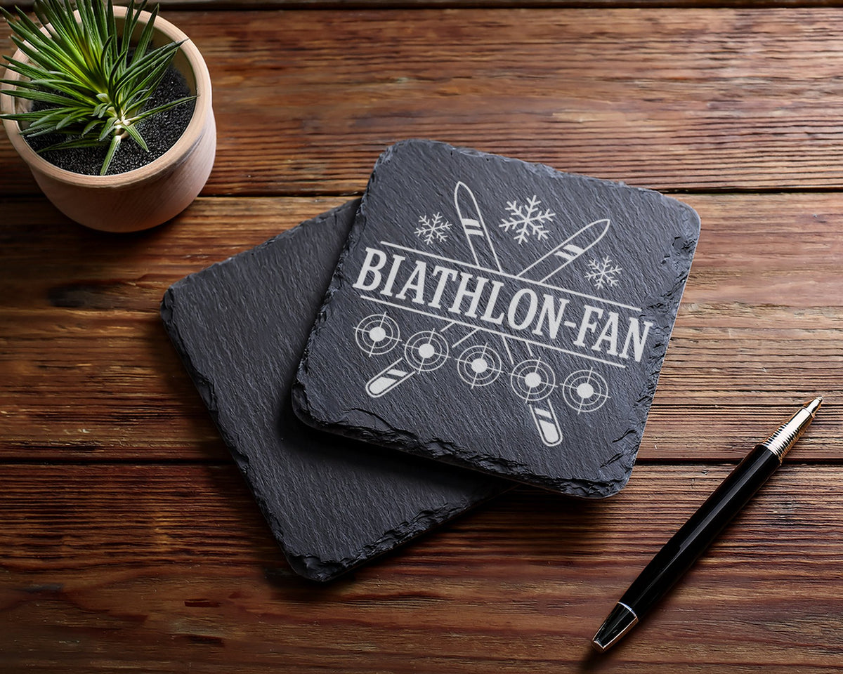 Schiefer Untersetzer Biathlon-Fan - Geschenk für Wintersport Fans, Lan – Bild 5