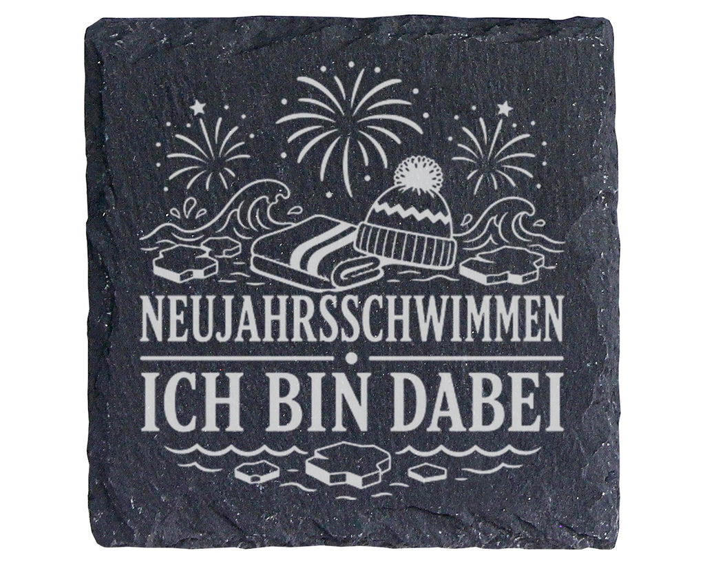 Schiefer Untersetzer Neujahrsschwimmen ich bin dabei - Eisbaden Gesche – Bild 1