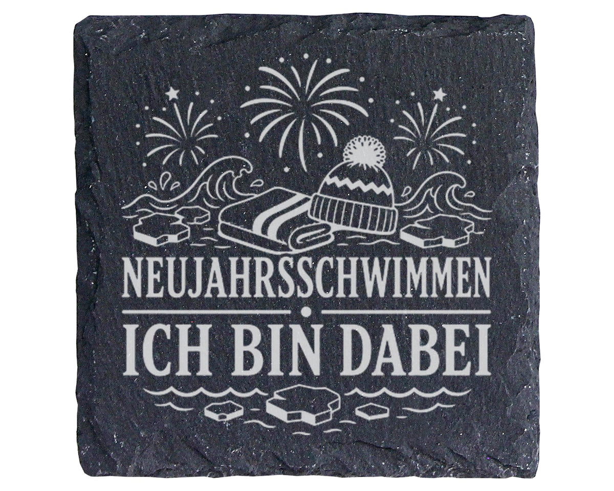 Schiefer Untersetzer Neujahrsschwimmen ich bin dabei - Eisbaden Gesche – Bild 1