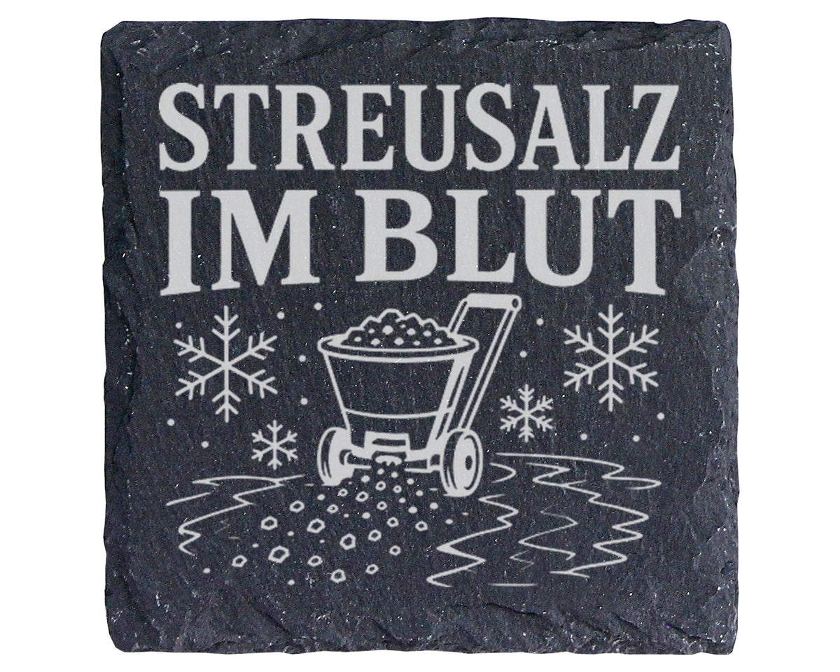 Schiefer Untersetzer Streusalz im Blut - Lustiges Winterdienst Geschen – Bild 1