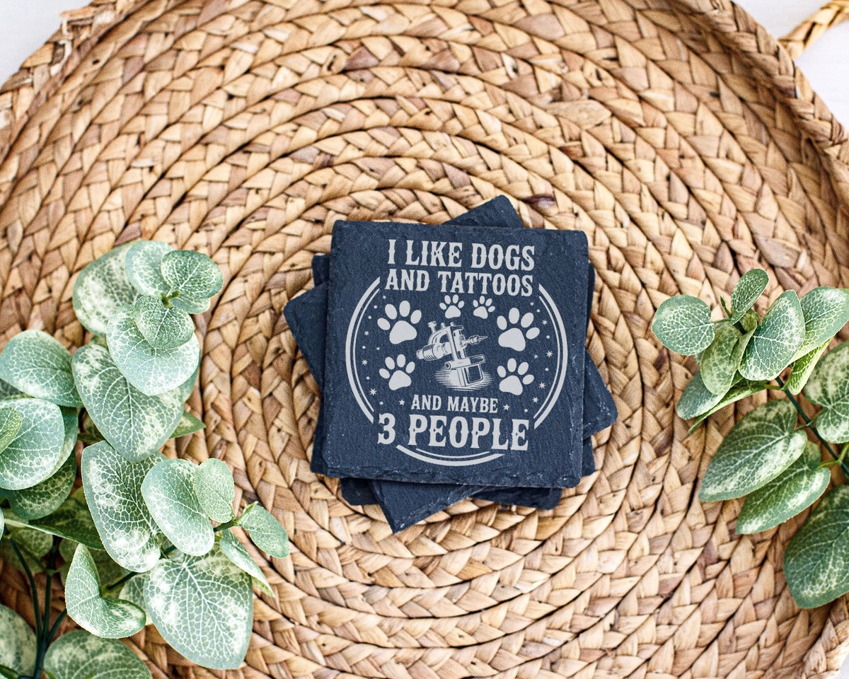 Schiefer Untersetzer I Like Dogs And Tattoos - Lustiges Geschenk für H – Bild 3