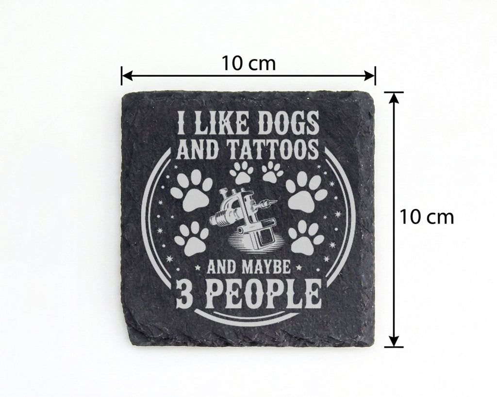 Schiefer Untersetzer I Like Dogs And Tattoos - Lustiges Geschenk für H – Bild 4