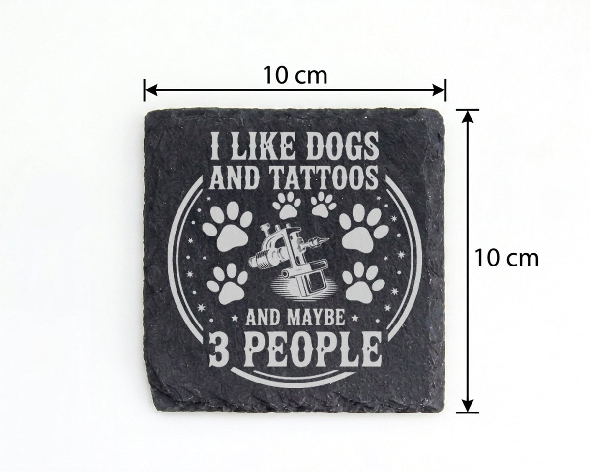 Schiefer Untersetzer I Like Dogs And Tattoos - Lustiges Geschenk für H – Bild 4