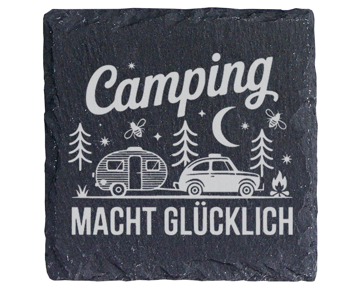 Schiefer Untersetzer Camping Macht Glücklich - Geschenk für Wohnwagen  – Bild 1