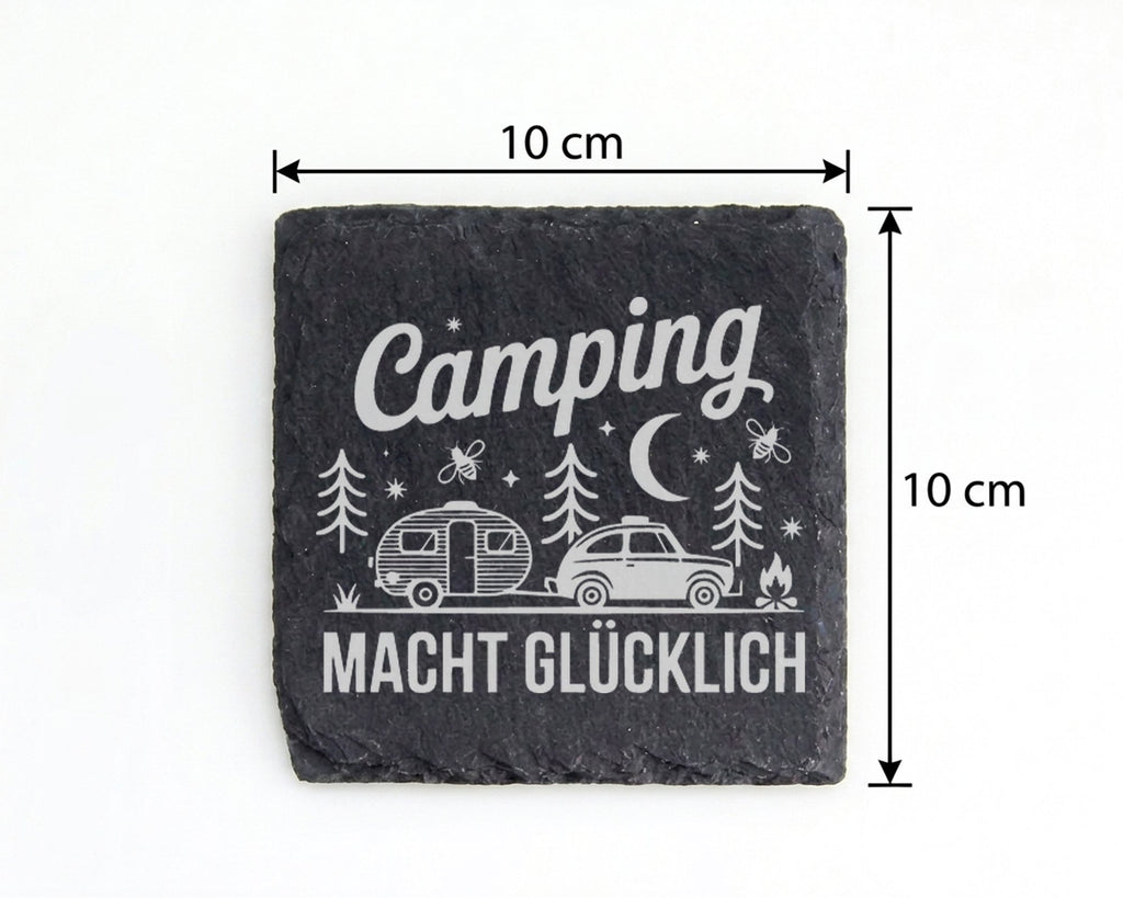 Schiefer Untersetzer Camping Macht Glücklich - Geschenk für Wohnwagen  – Bild 4