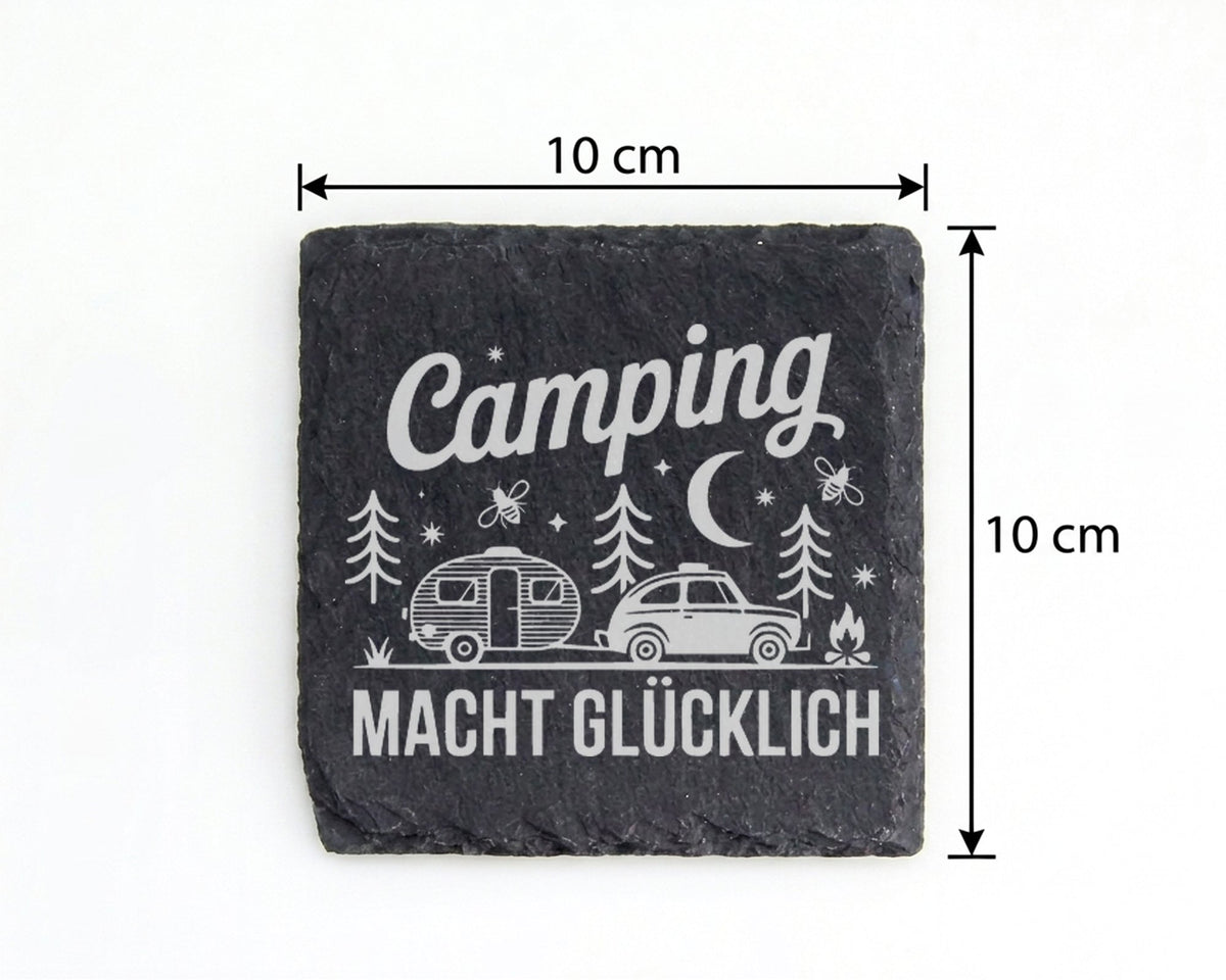 Schiefer Untersetzer Camping Macht Glücklich - Geschenk für Wohnwagen  – Bild 4