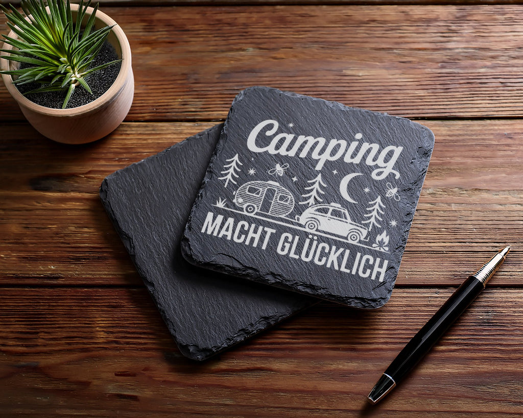Schiefer Untersetzer Camping Macht Glücklich - Geschenk für Wohnwagen  – Bild 5
